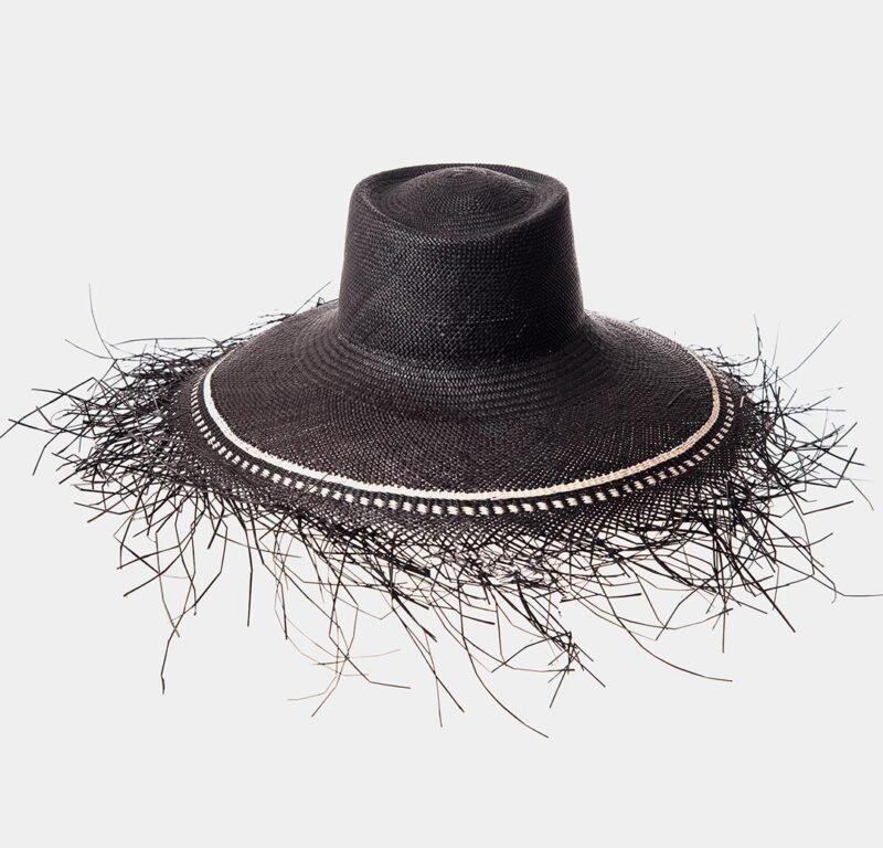 Black Frayed Straw Hat