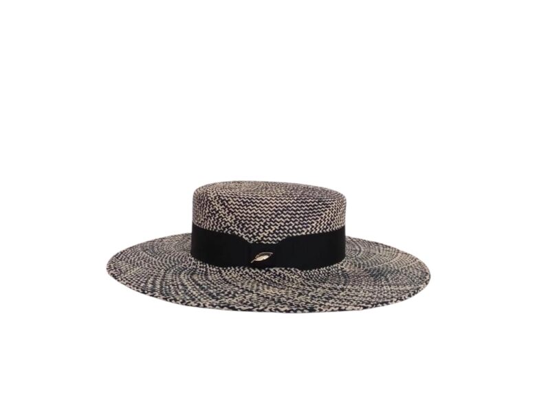 Blue and natural canotier hat
