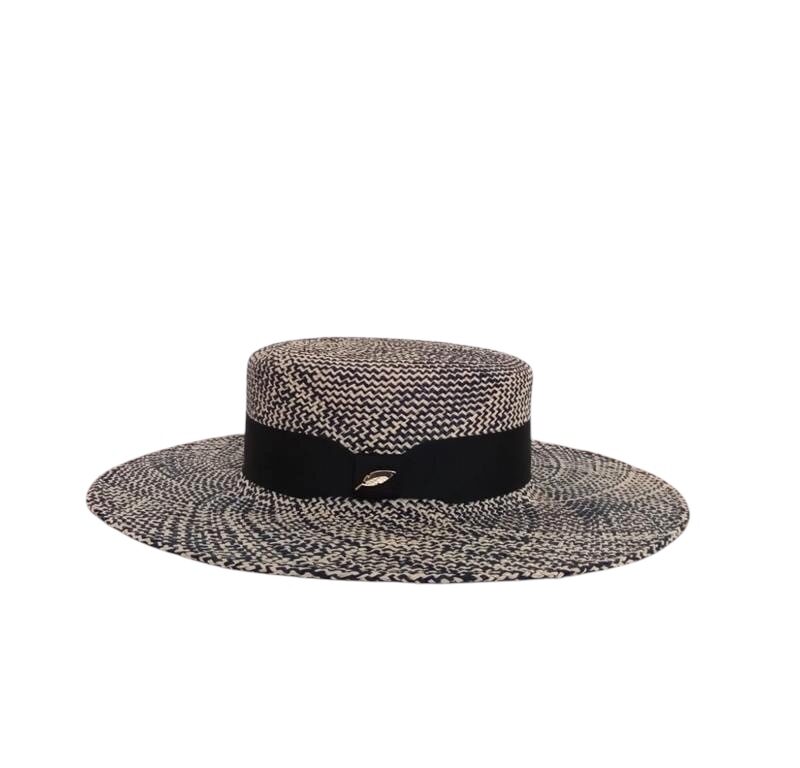 Blue and natural canotier hat